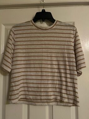Women’s Universal Thread Striped Short-Sleeve T-Shirt in Cream and Tan